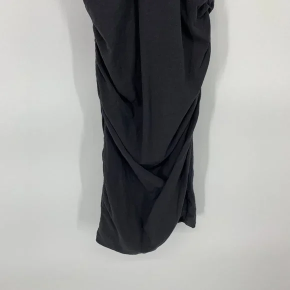 Standard James Perse Dress Black Ruched High Twist Jersey V Neck - Picture 6 of 10